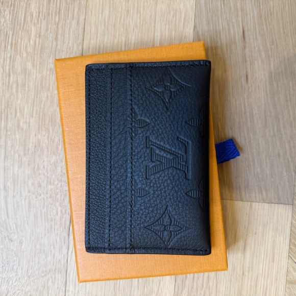Louis Vuitton Calfskin Monogram Shadow Double Card Holder Black   LIKE NEW MINT - Picture 4 of 8